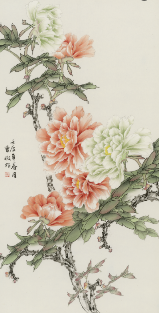 国色惊艳(138cmx68cm)纸本设色